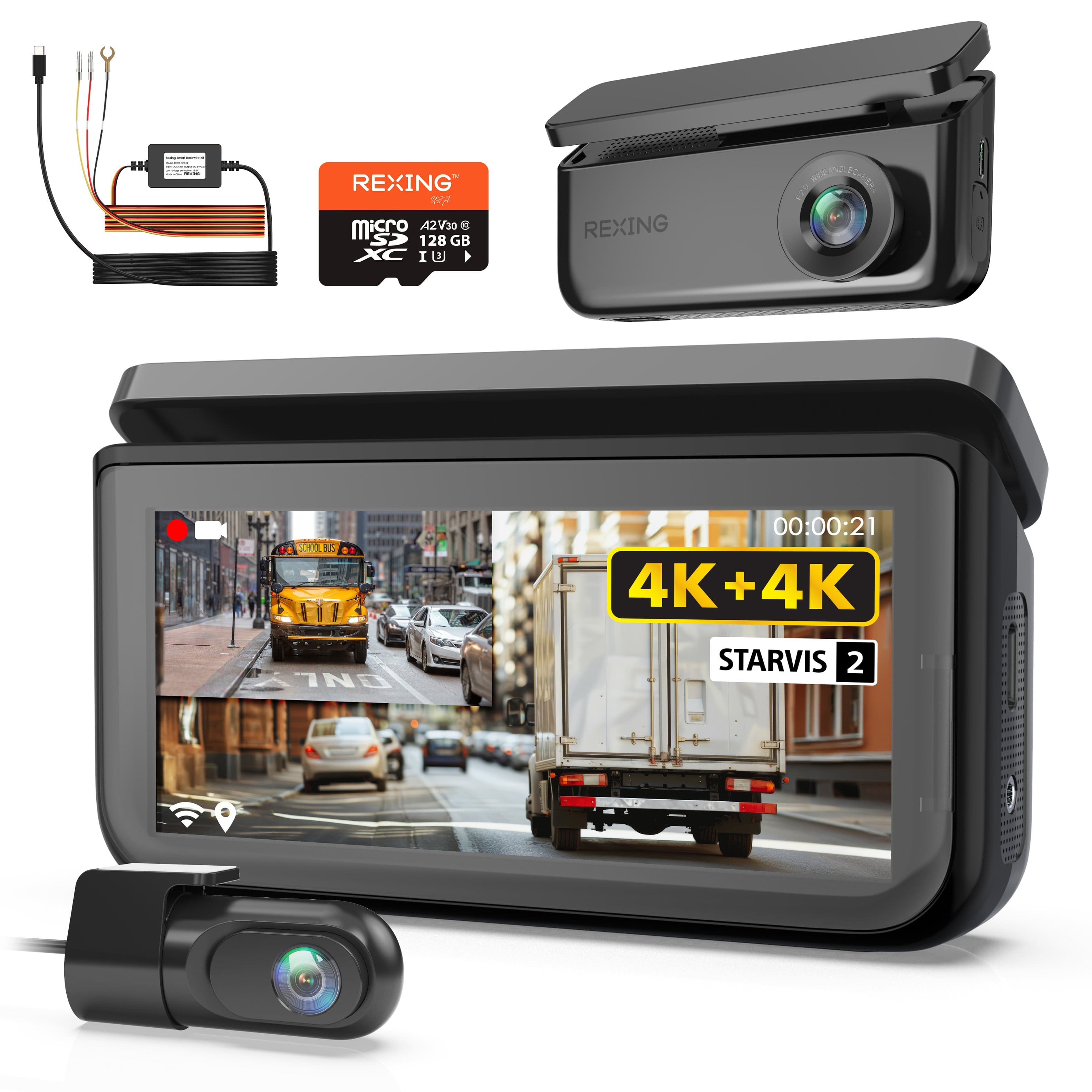 Rexing R88 dash cam mounted on a car windshield