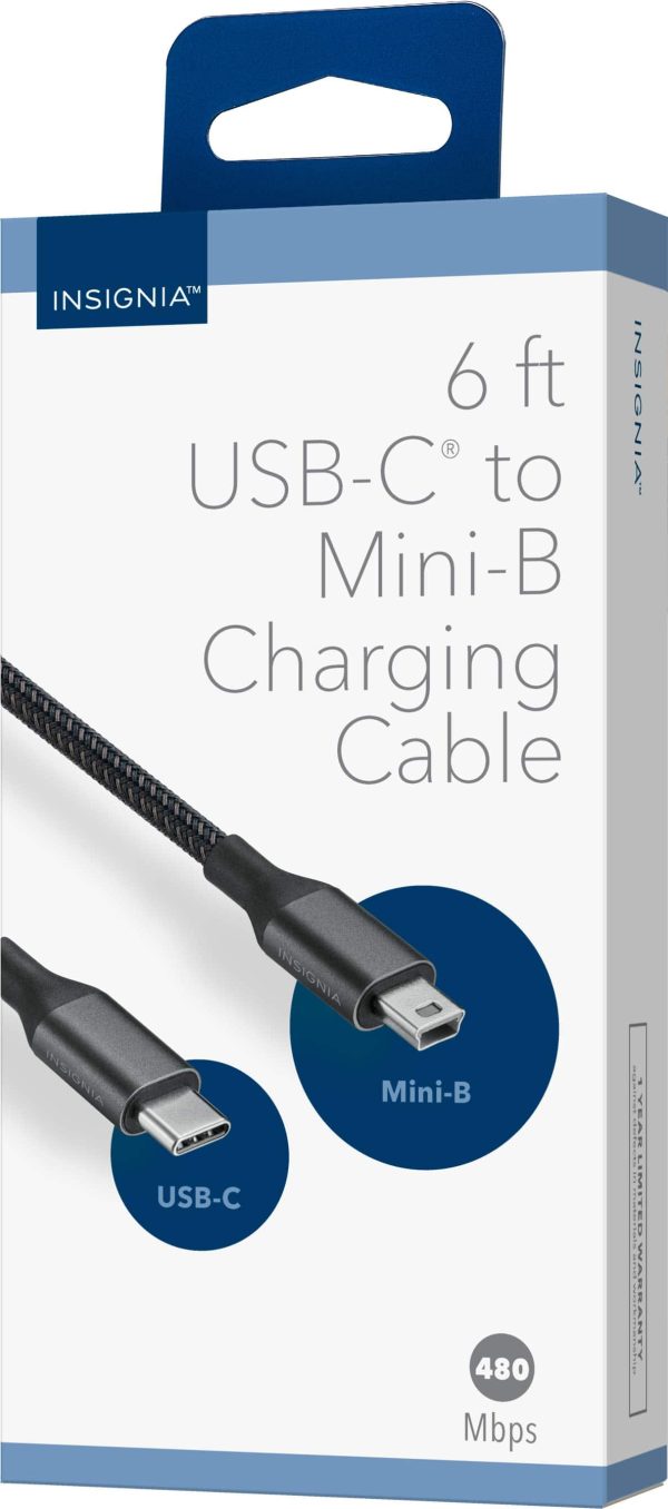 Insignia USB-C to Mini-B Cable 6ft Braided Nylon Charging-8