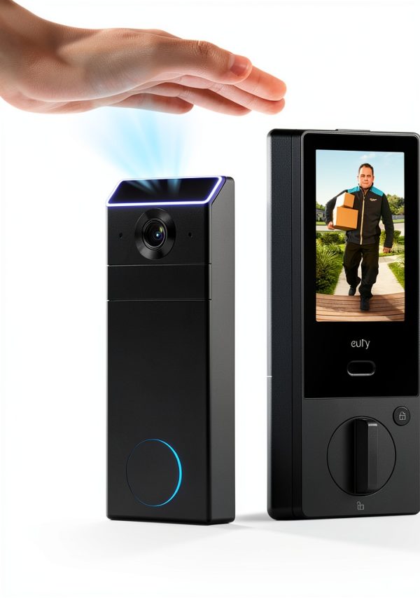 eufy FamiLock S3 Max WiFi Deadbolt Palm Scanner 2K Doorbell-0