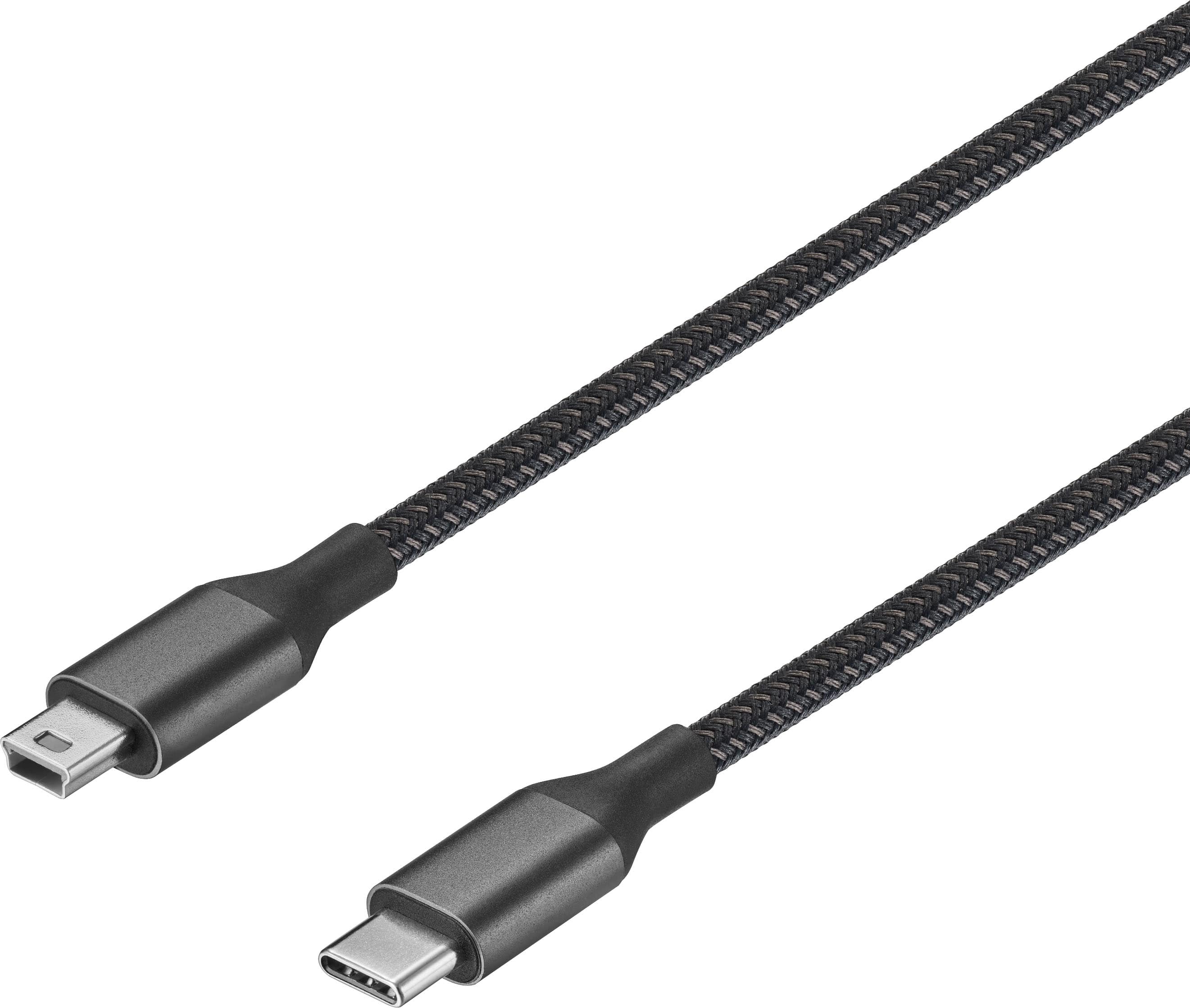 Insignia USB-C to Mini-B cable connected to a digital camera