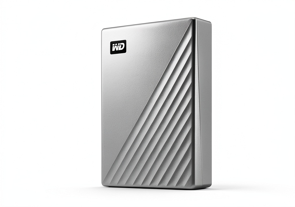 Installing WD My Passport Ultra 6TB Portable Hard Drive USB C on a wooden desk