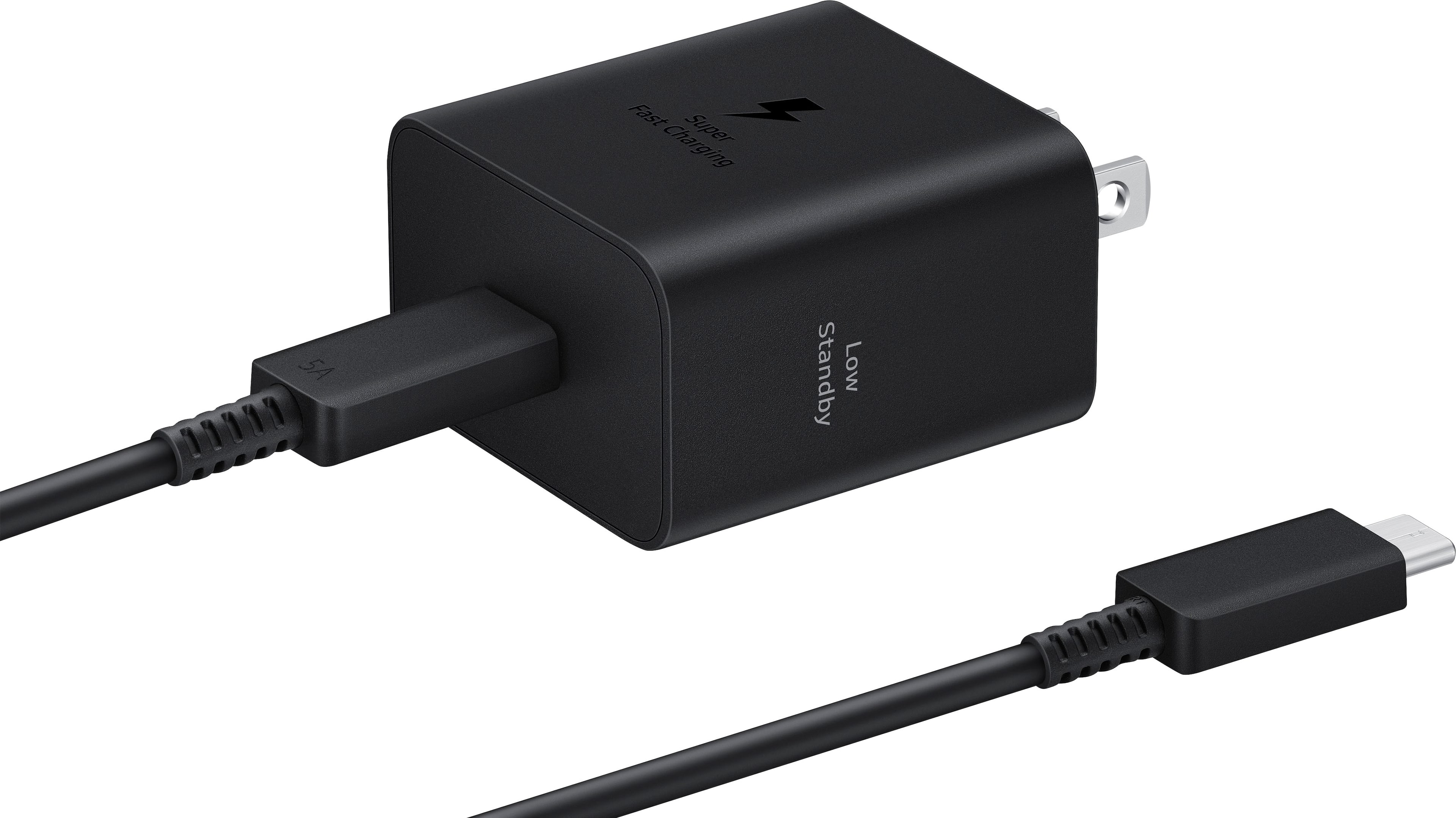 Samsung 45W Power Adapter connected to a Galaxy phone