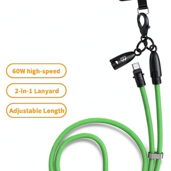 Neck Mounted Charging Cable 60W Lanyard Adjustable Black-2