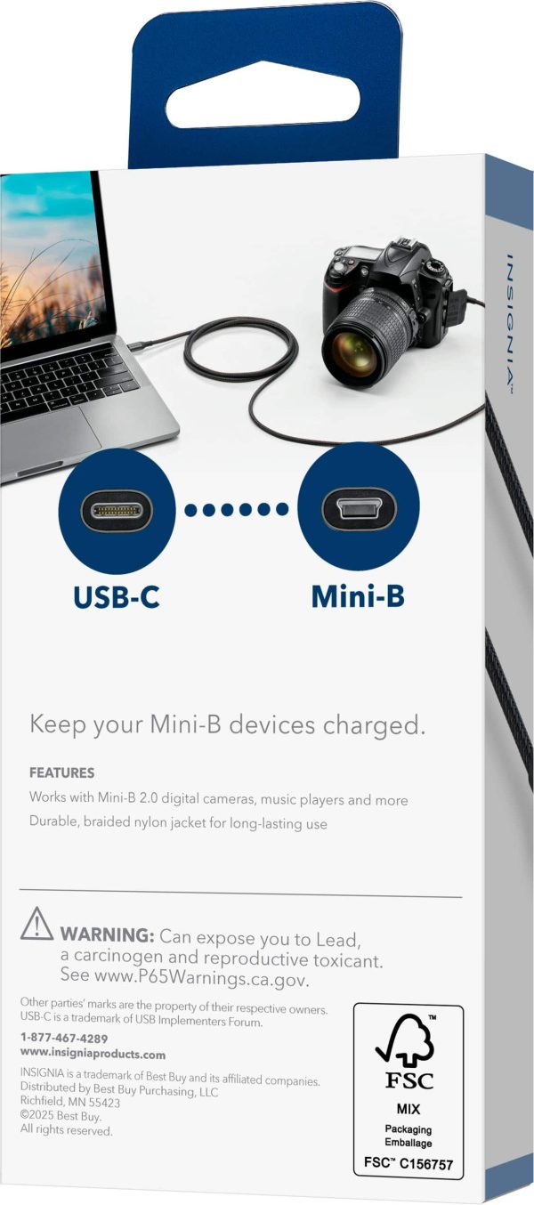 Insignia USB-C to Mini-B Cable 6ft Braided Nylon Charging-9
